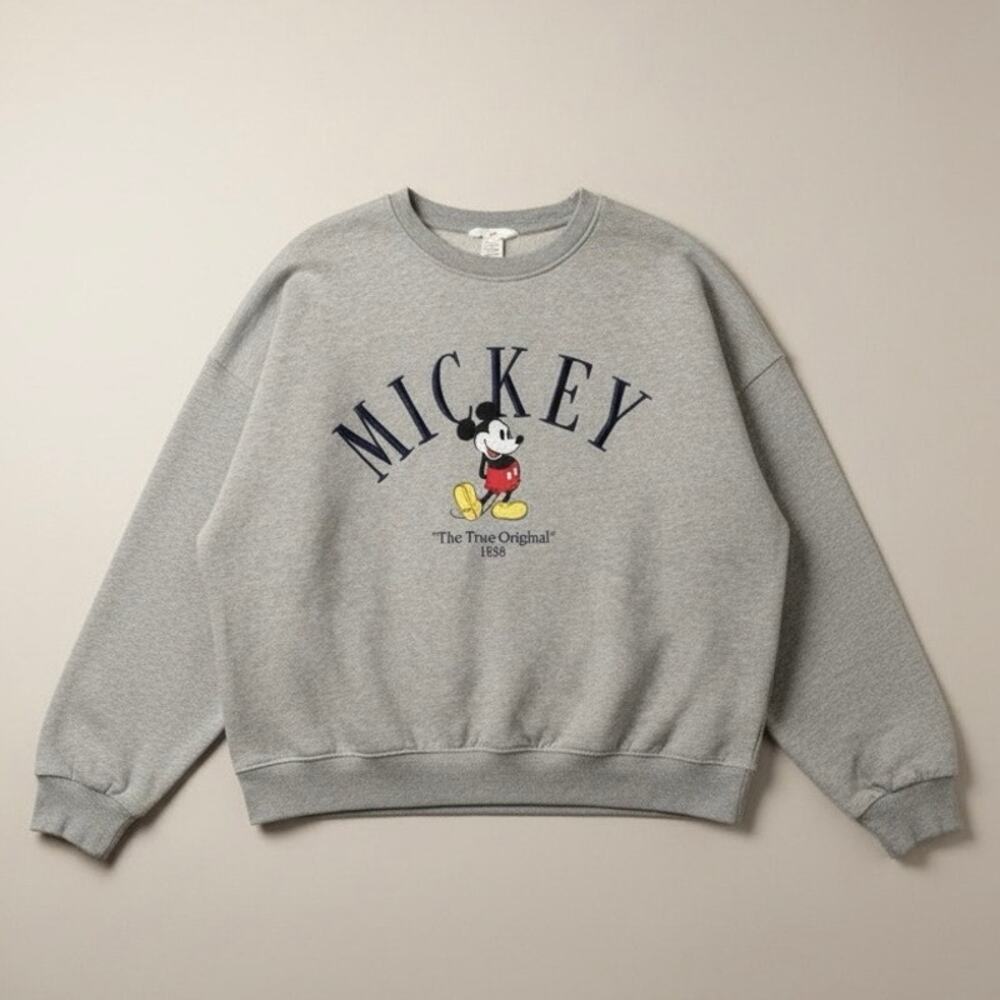 NWOT H&M Disney Mickey Mouse Grey Crewneck Sweatshirt L
